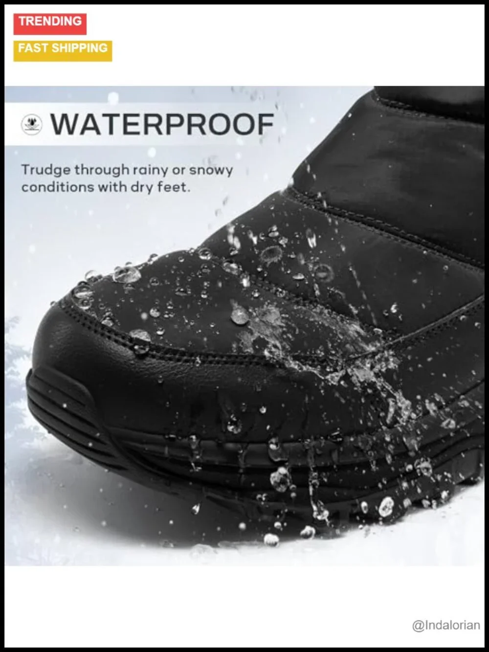 Men's Waterproof Snow Boots with Arch Support, Calf High, Slip-On, Nylon and